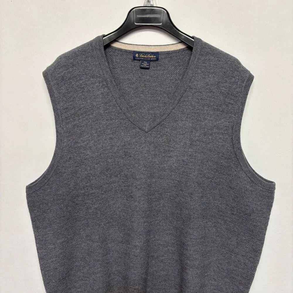 Brooks Brothers Men 100% Merino Wool Sweater Vest XXL 2XL Gray D129 -17